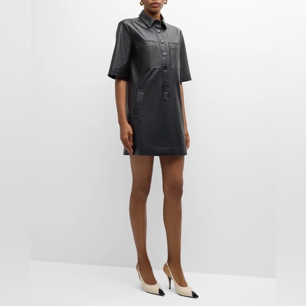 Veronica Beard Koulis Short Sleeve Vegan Leather Mini Dress Black NWT